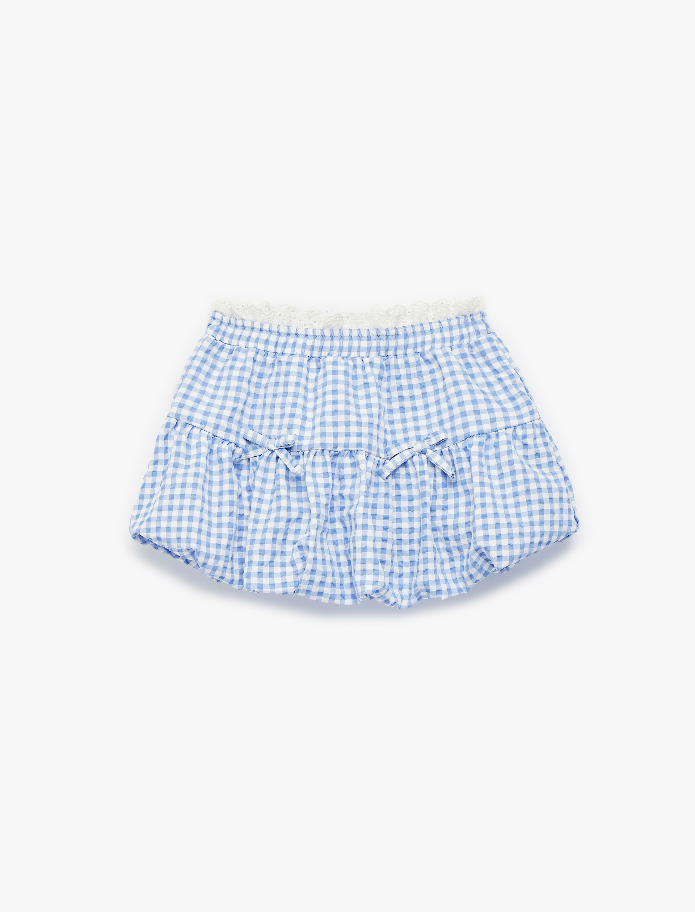  Kız Bebek Fiyonk Detaylı Balon Form Katlı Pötikare Etek