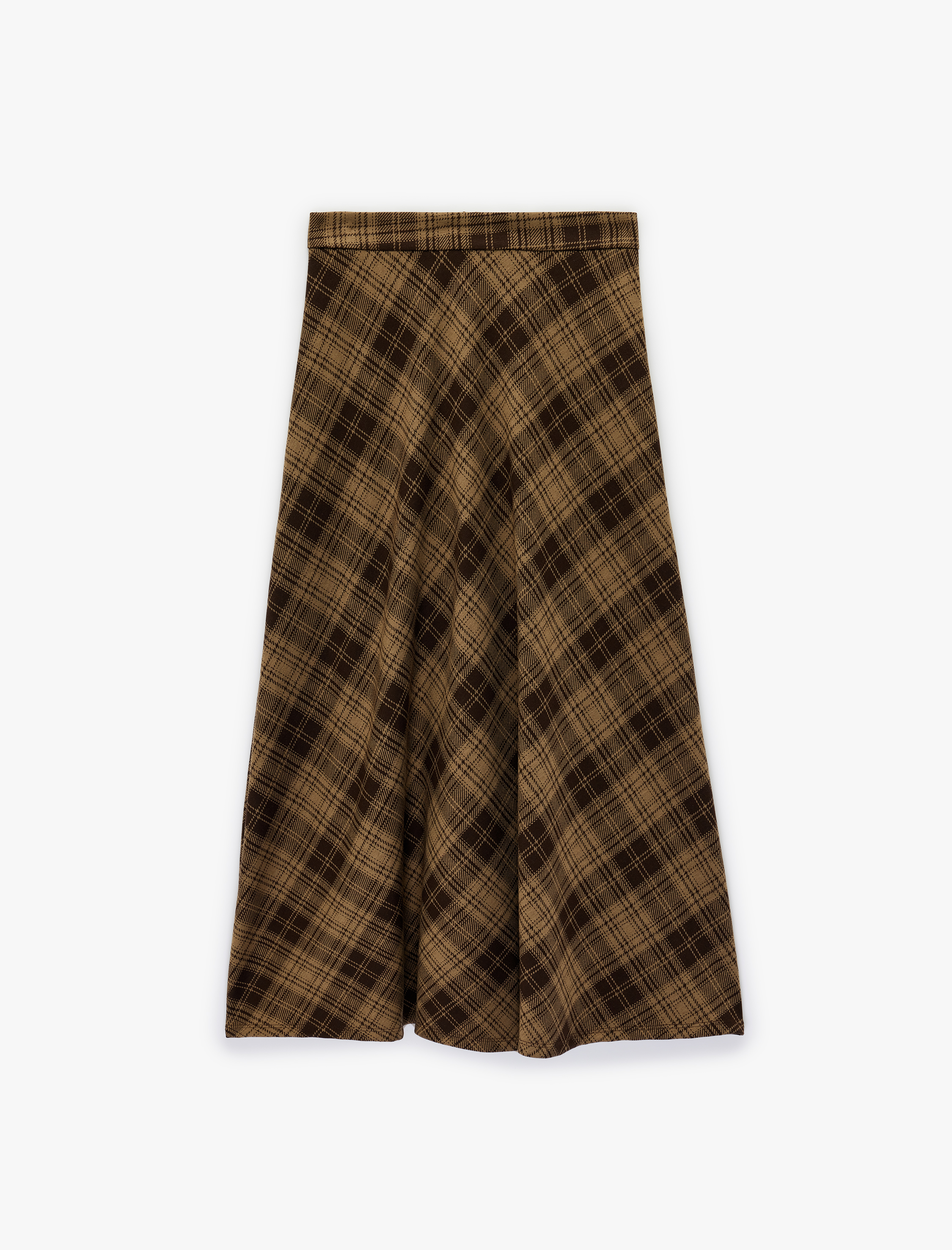   Fermuar Detaylı Midi Ekose Etek