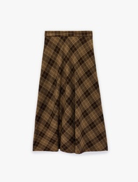 Fermuar Detaylı Midi Ekose Etek