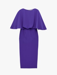 Yırtmaçlı Yuvarlak Yaka Volümlü Kısa Yarasa Kollu Midi Kalem Elbise