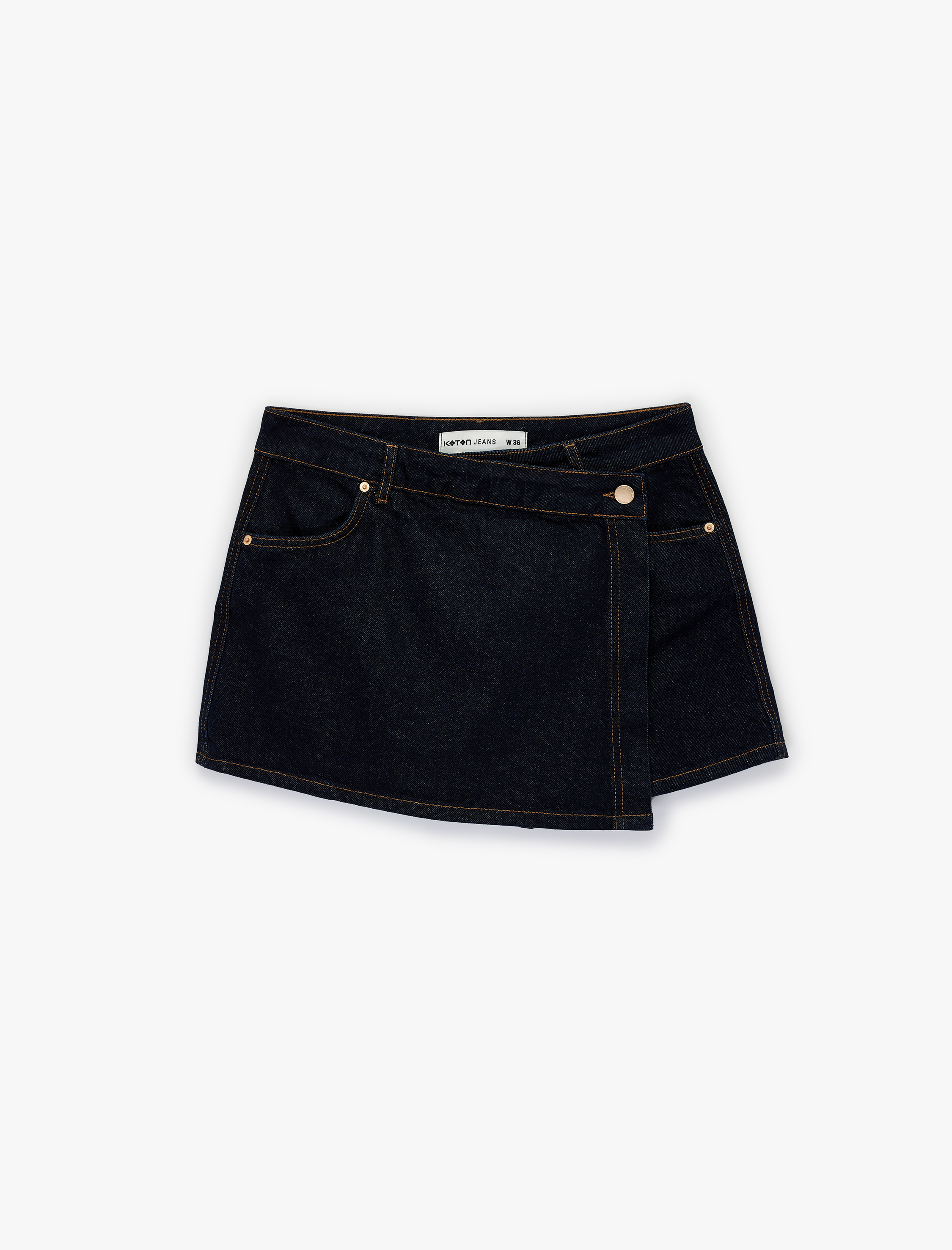   Rahat Kalıp Kruvaze Mini Denim Şort Etek