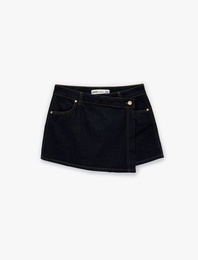 Rahat Kalıp Kruvaze Mini Denim Şort Etek