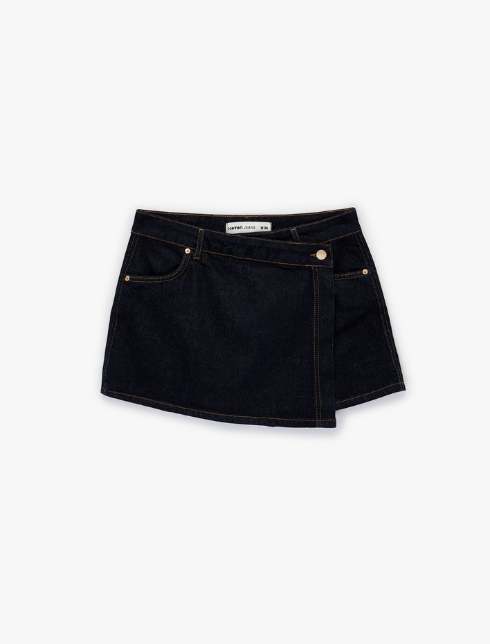  Rahat Kalıp Kruvaze Mini Denim Şort Etek