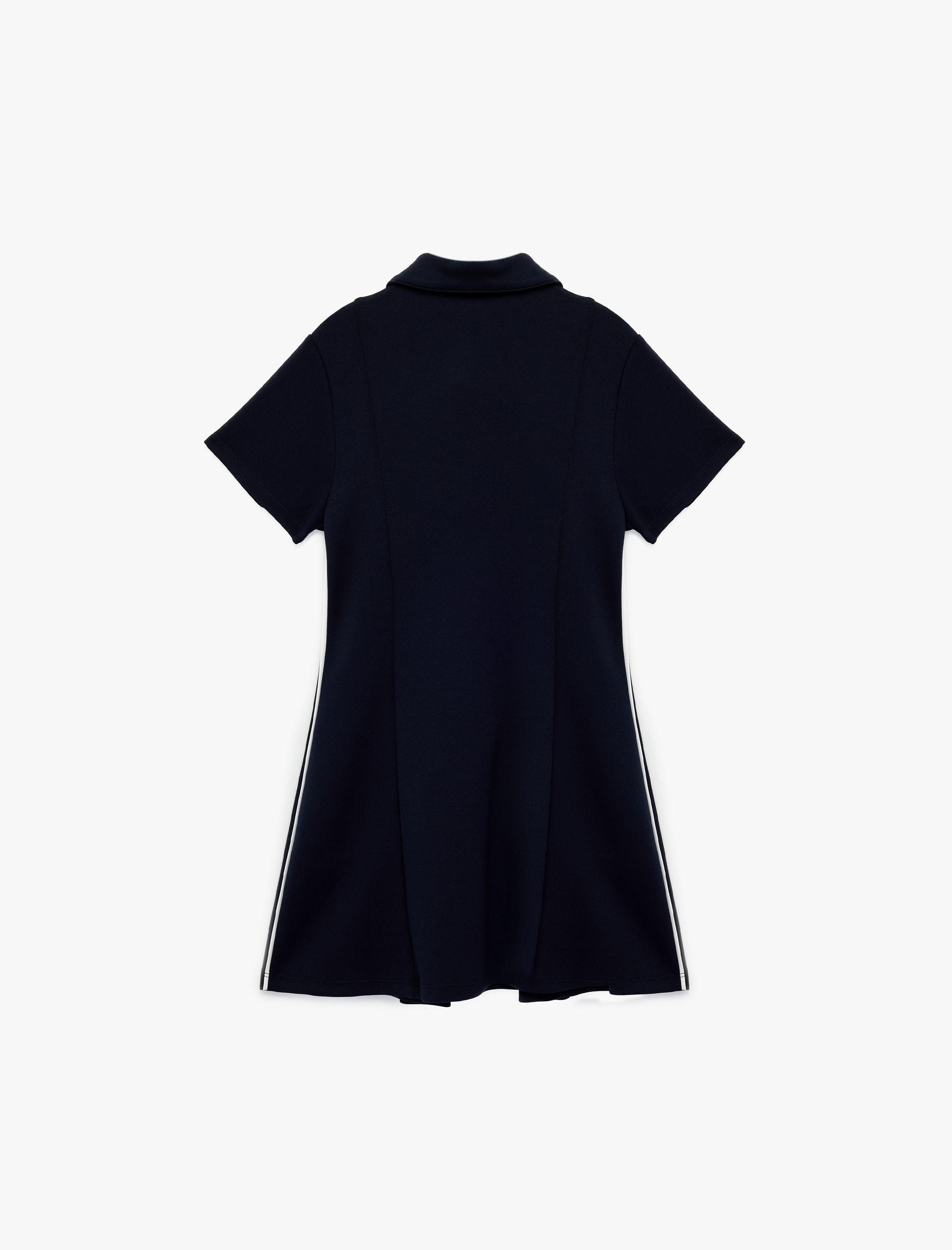  Kız Çocuk Pileli Fermuarlı  Viskon Karışımlı Kısa Kollu Gömlek Yaka Elbise