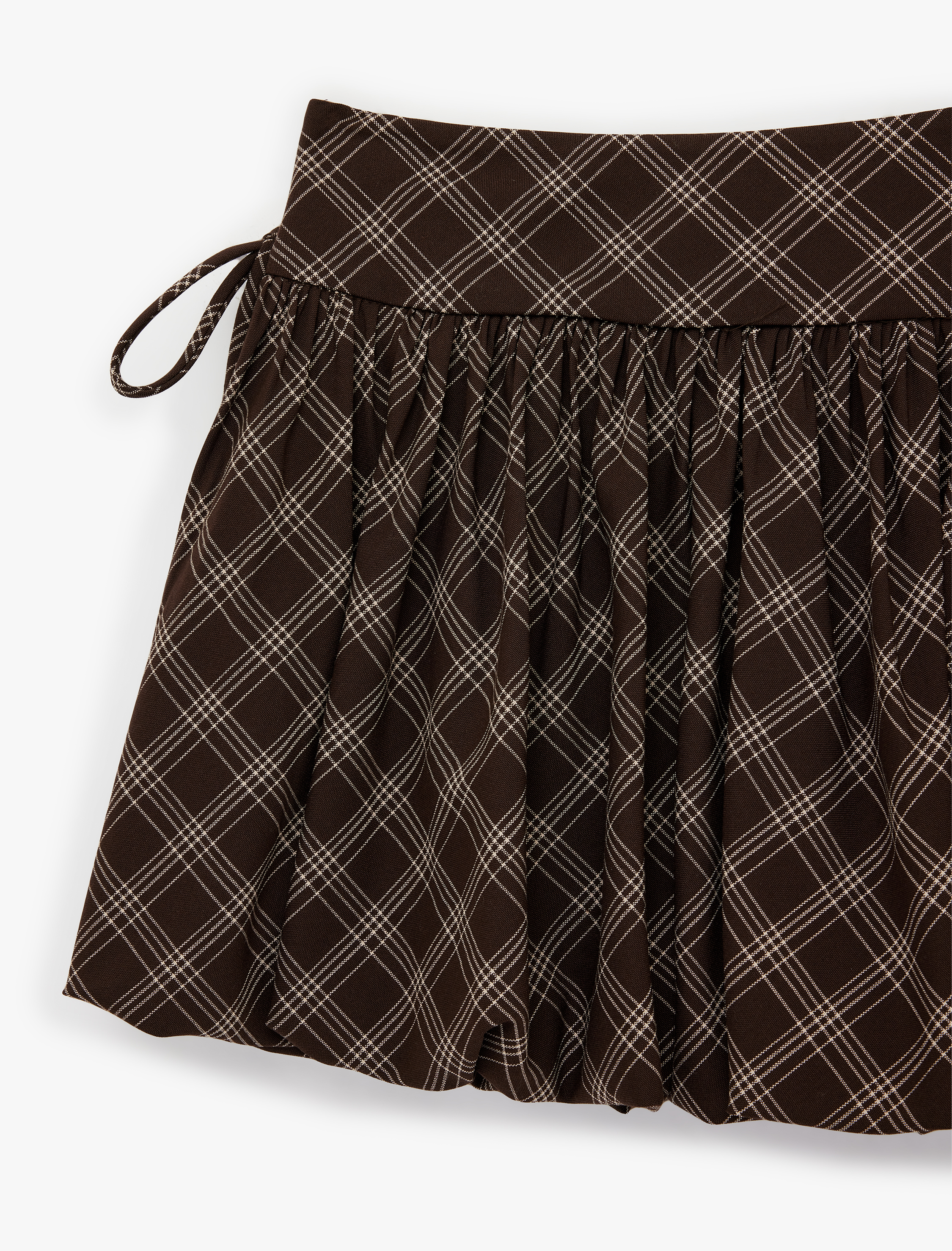   Yanları Bağlama Detaylı Şortlu Mini Ekose Balon Etek