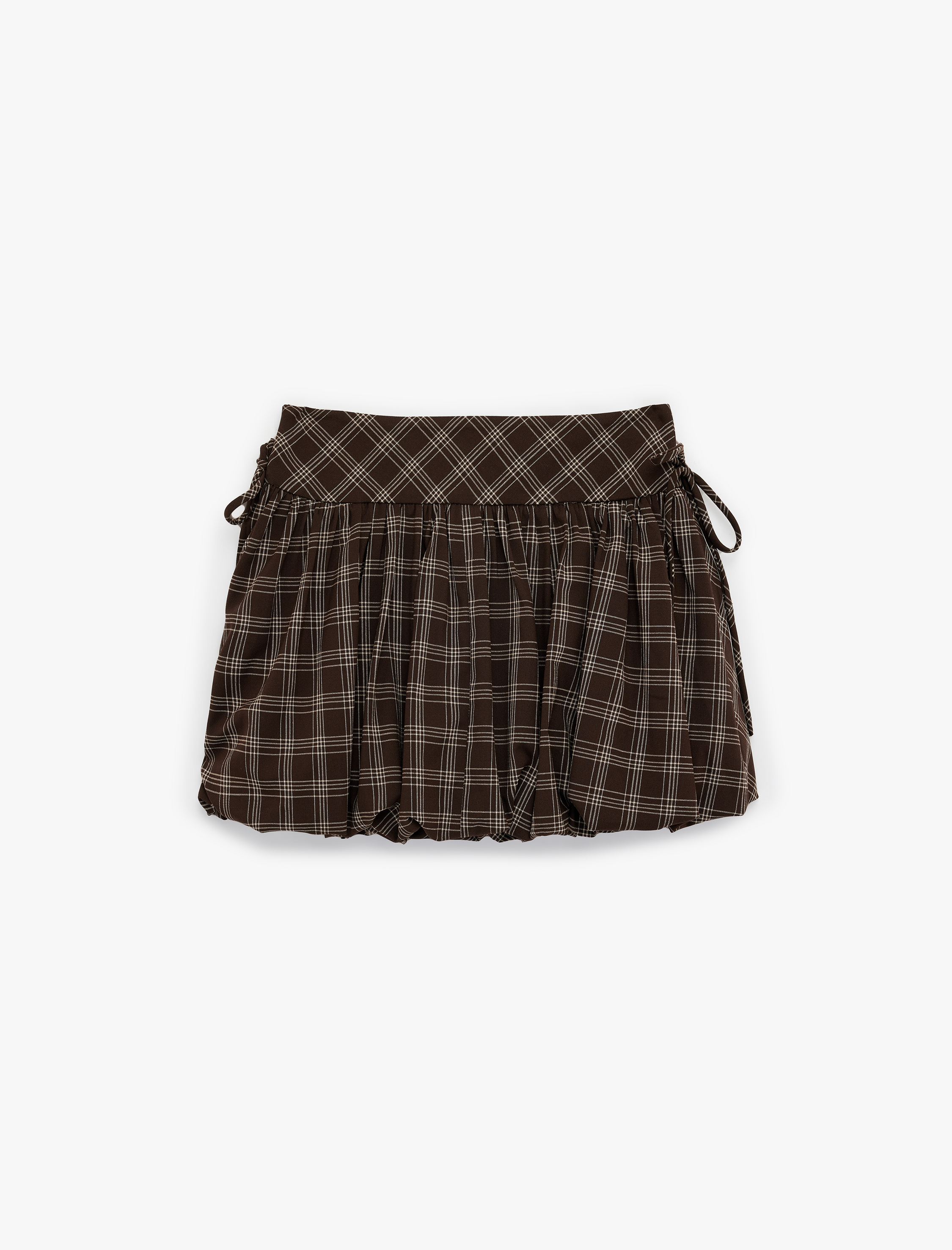   Yanları Bağlama Detaylı Şortlu Mini Ekose Balon Etek