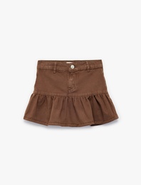 Pamuklu A Kesim Cepli Fırfırlı Mini Etek