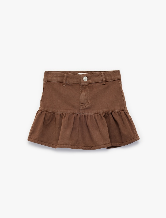 Kız Çocuk Pamuklu A Kesim Cepli Fırfırlı Mini Etek