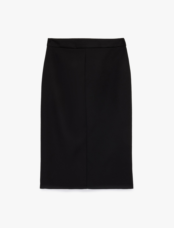  Metal Aksesuarlı Asimetrik Kruvaze Midi Etek