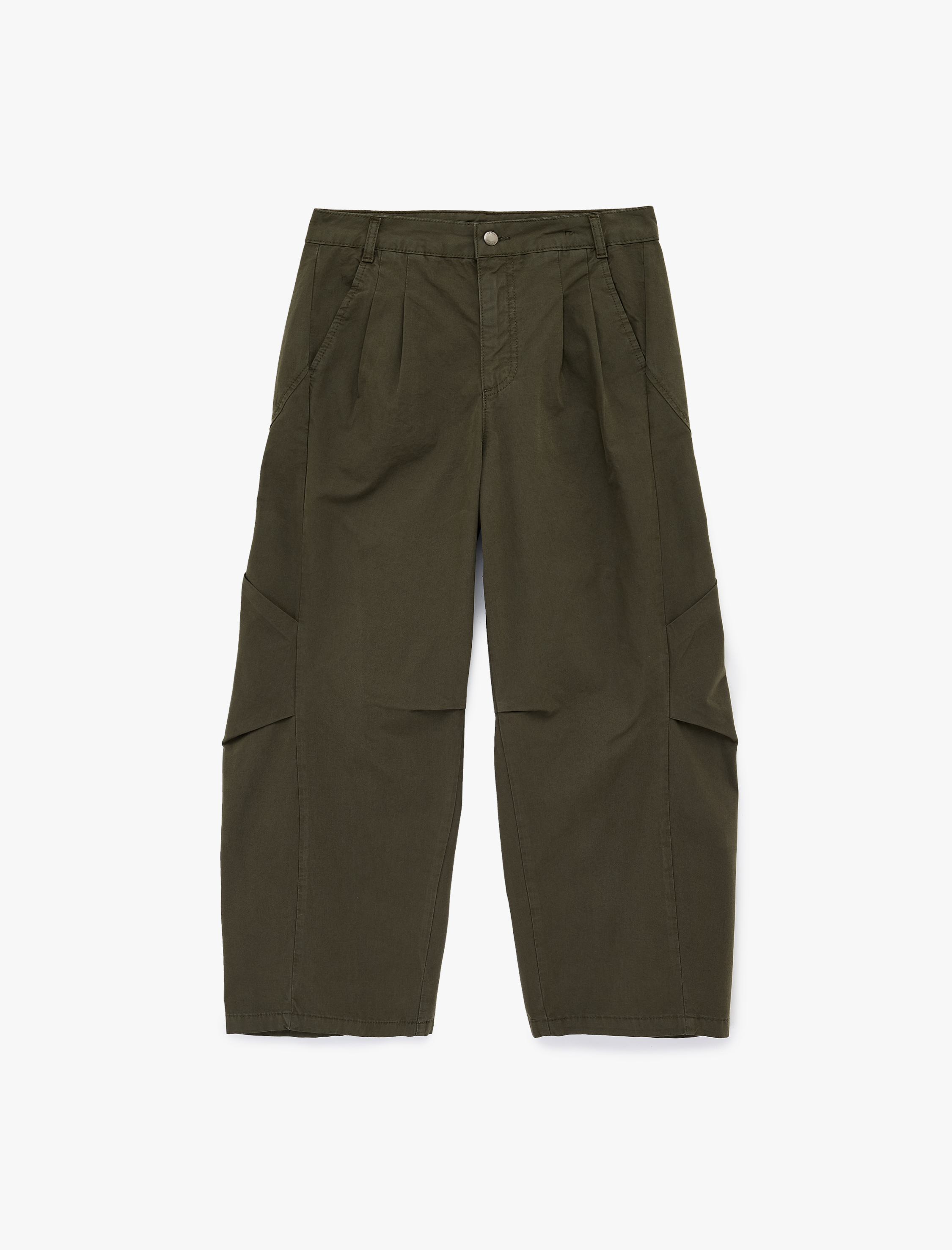   Pamuklu Cepli Düğmeli Normal Bel Rahat Kalıp Balon Pantolon