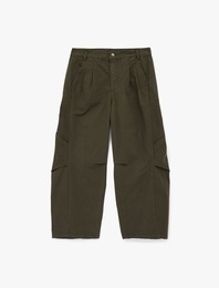 Pamuklu Cepli Düğmeli Normal Bel Rahat Kalıp Balon Pantolon