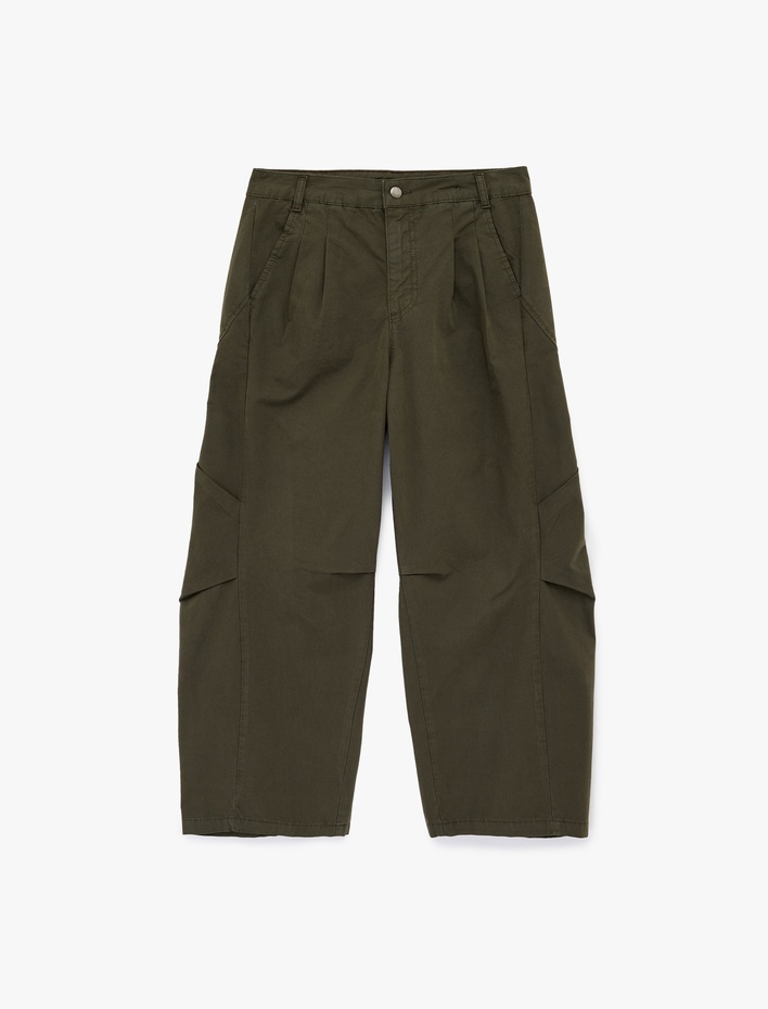  Pamuklu Cepli Düğmeli Normal Bel Rahat Kalıp Balon Pantolon