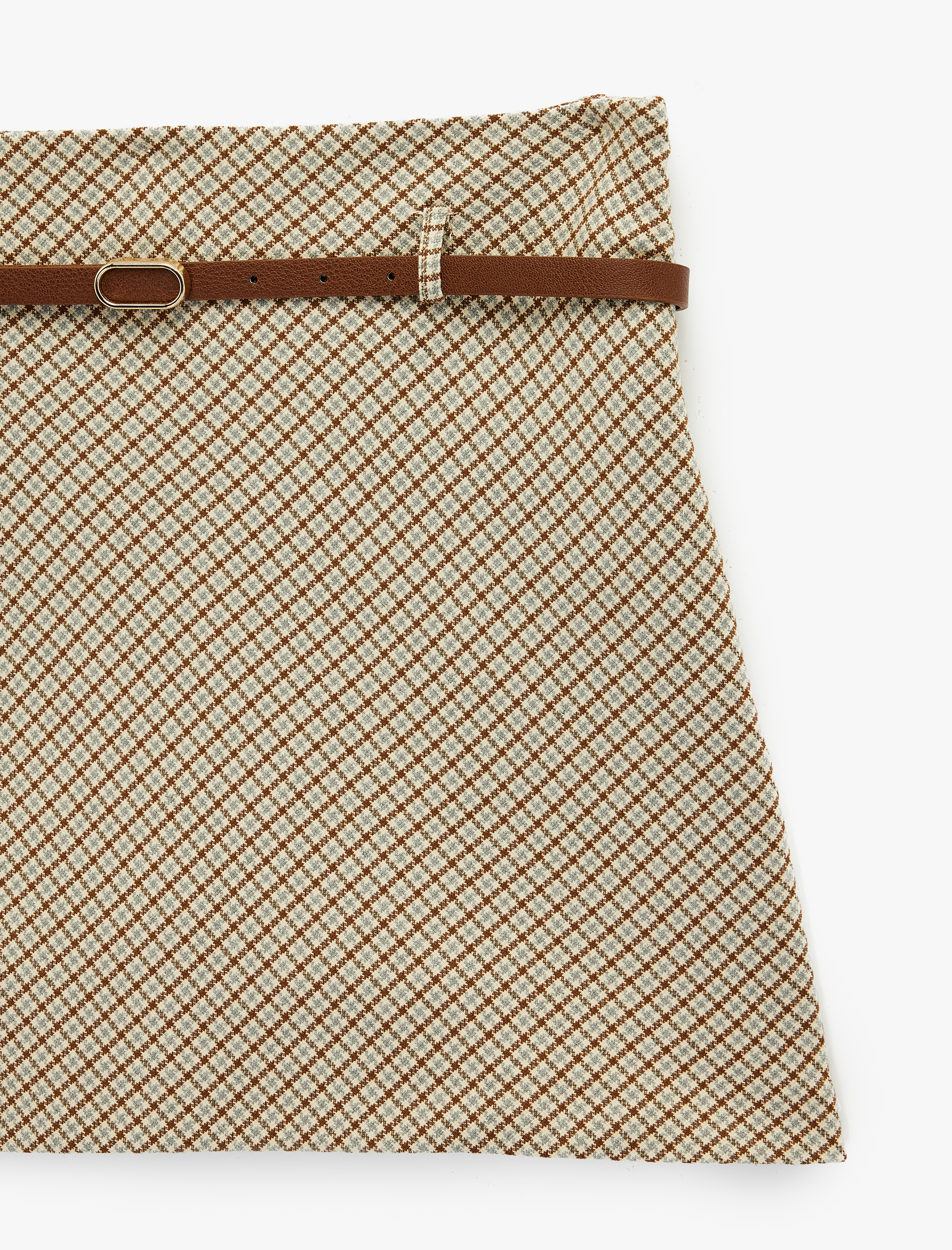   Slim Fit A Kesim Kemer Detaylı Mini Ekose Etek