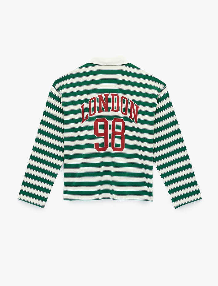  Rahat Kalıp Uzun Kollu Baskılı Polo Yaka Tişört