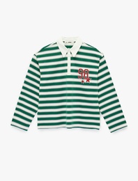 Rahat Kalıp Uzun Kollu Baskılı Polo Yaka Tişört