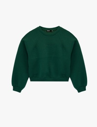 Şardonlu Baskılı Uzun Kollu Bisiklet Yaka Sweatshirt