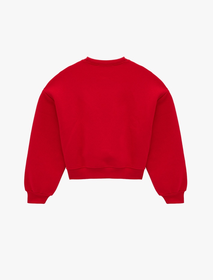  Şardonlu Baskılı Uzun Kollu Bisiklet Yaka Sweatshirt