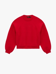 Şardonlu Baskılı Uzun Kollu Bisiklet Yaka Sweatshirt