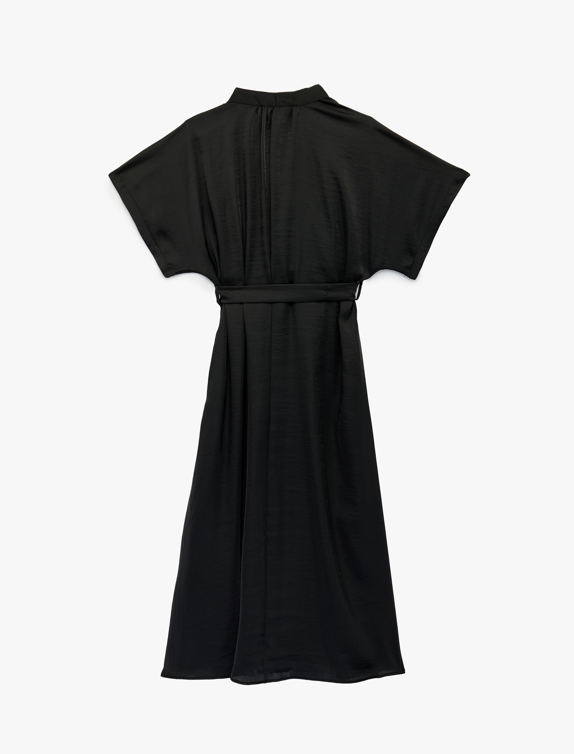   Kısa Kollu Kemer Detaylı Kruvaze Midi Saten Elbise