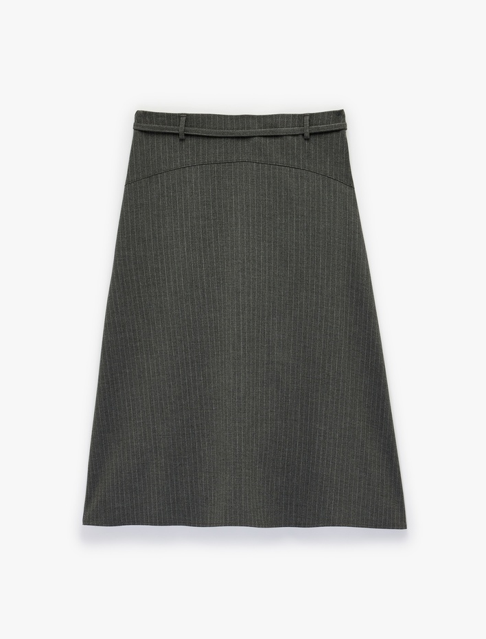  Regular Fit Kemerli Midi Boy Asimetrik Etek