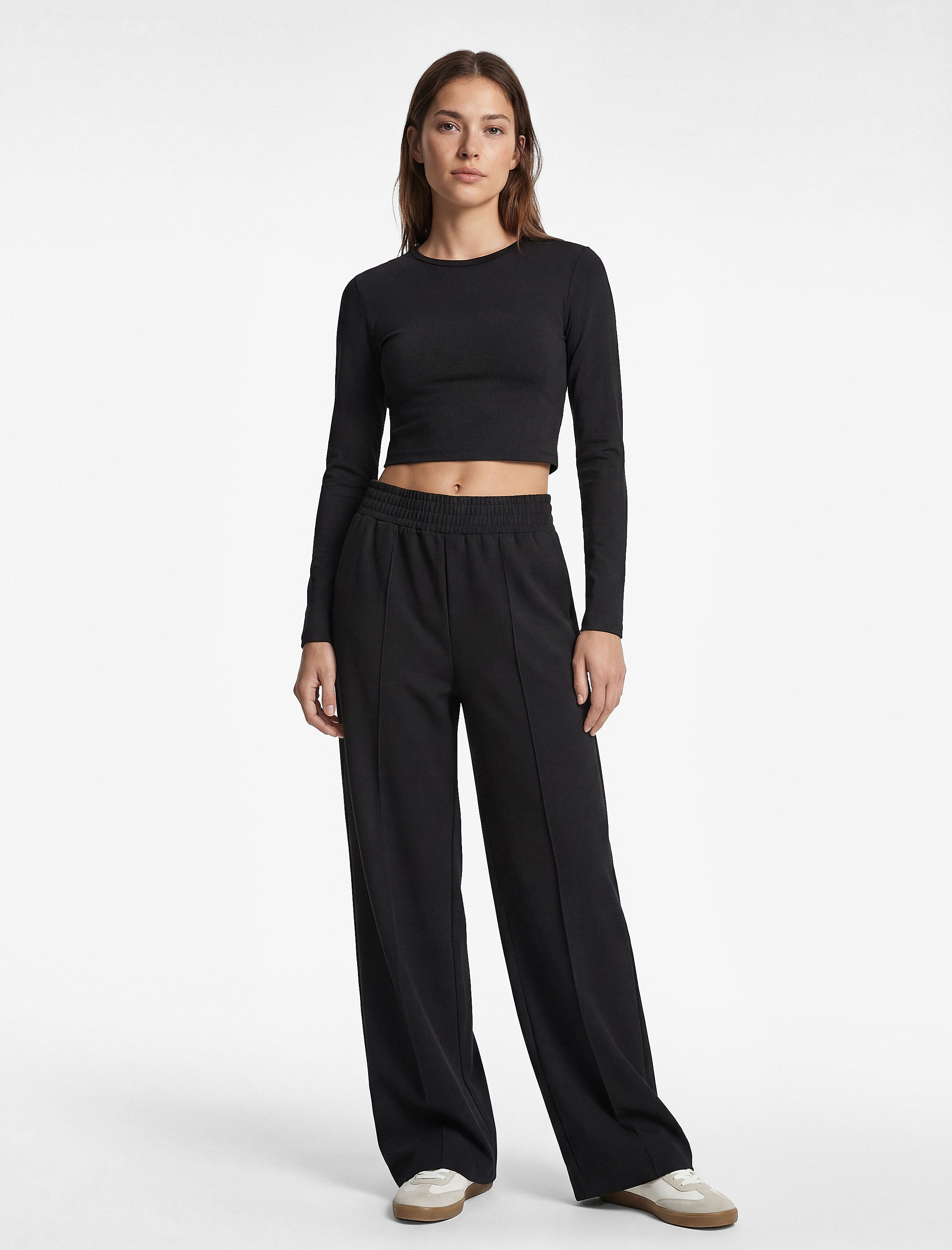   Yüksek Bel Lastikli Nervürlü Geniş Paça Spor Eşofman Altı