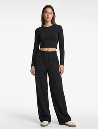 Yüksek Bel Lastikli Nervürlü Geniş Paça Spor Eşofman Altı