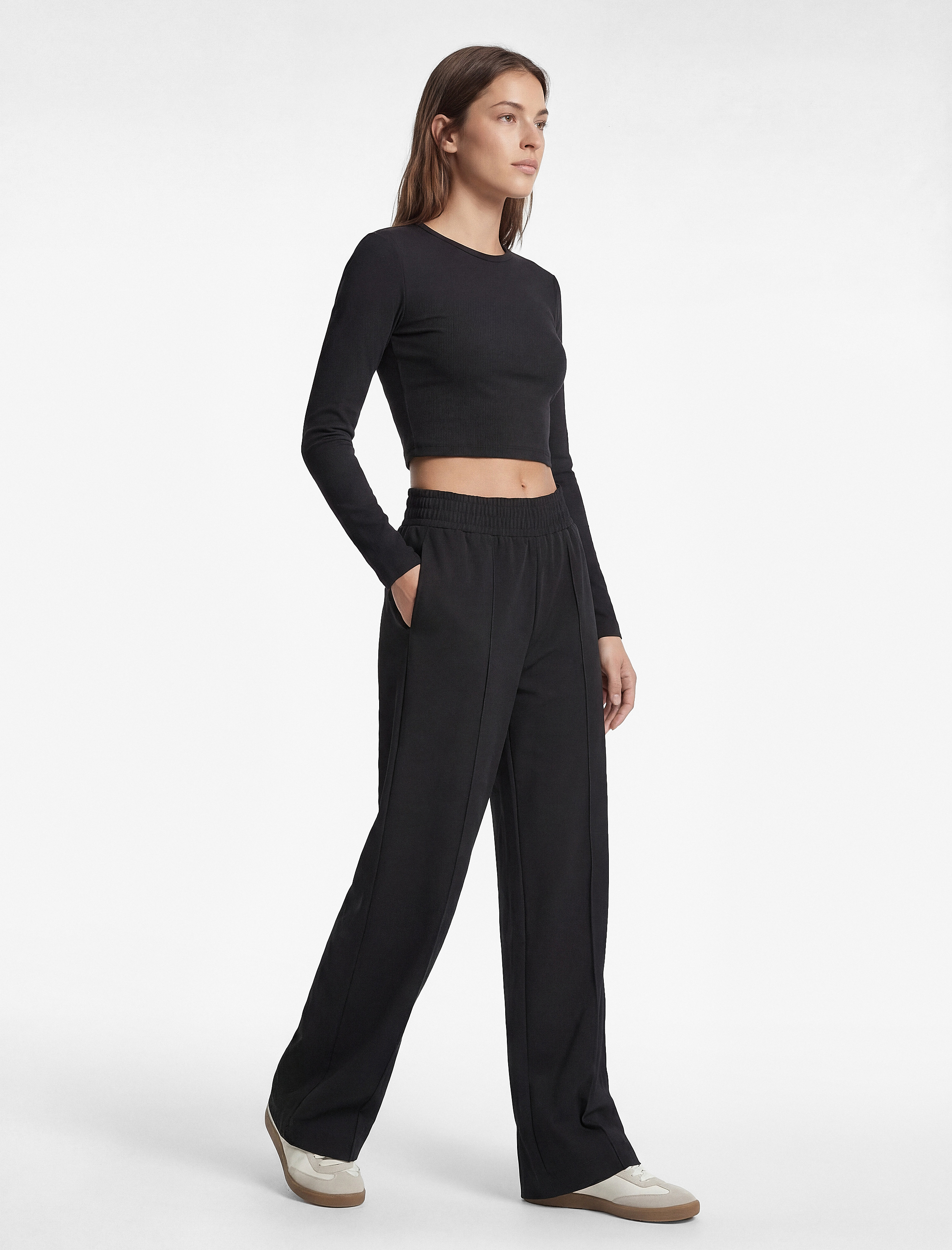   Yüksek Bel Lastikli Nervürlü Geniş Paça Spor Eşofman Altı