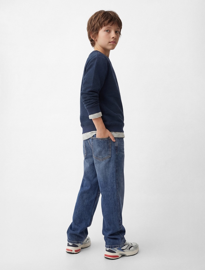 Erkek Çocuk Pamuklu Uzun Kollu Bisiklet Yaka Basic Sweatshirt