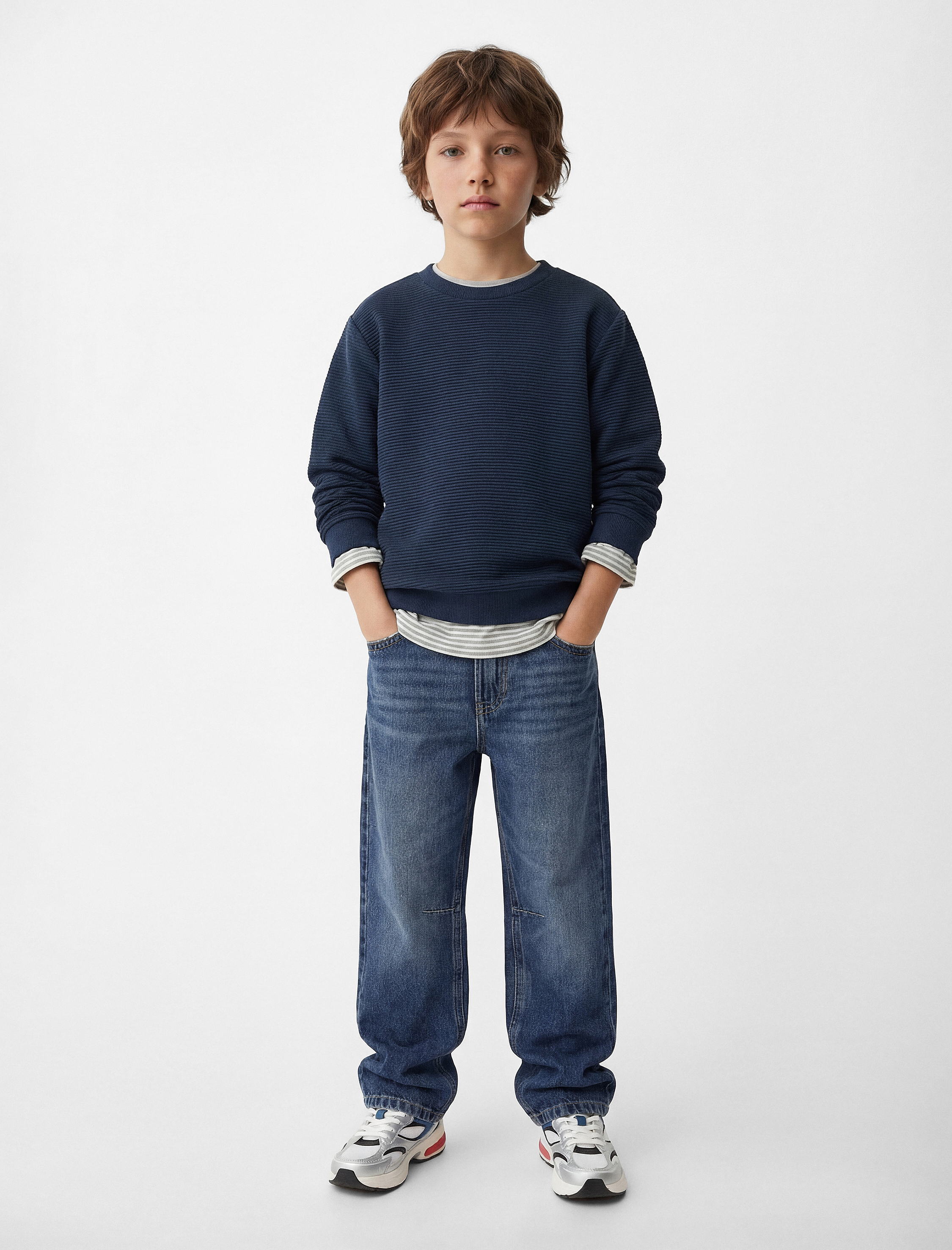  Erkek Çocuk Pamuklu Uzun Kollu Bisiklet Yaka Basic Sweatshirt