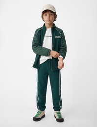 Dik Yaka Uzun Kollu Şardonlu Fermuarlı Sweatshirt