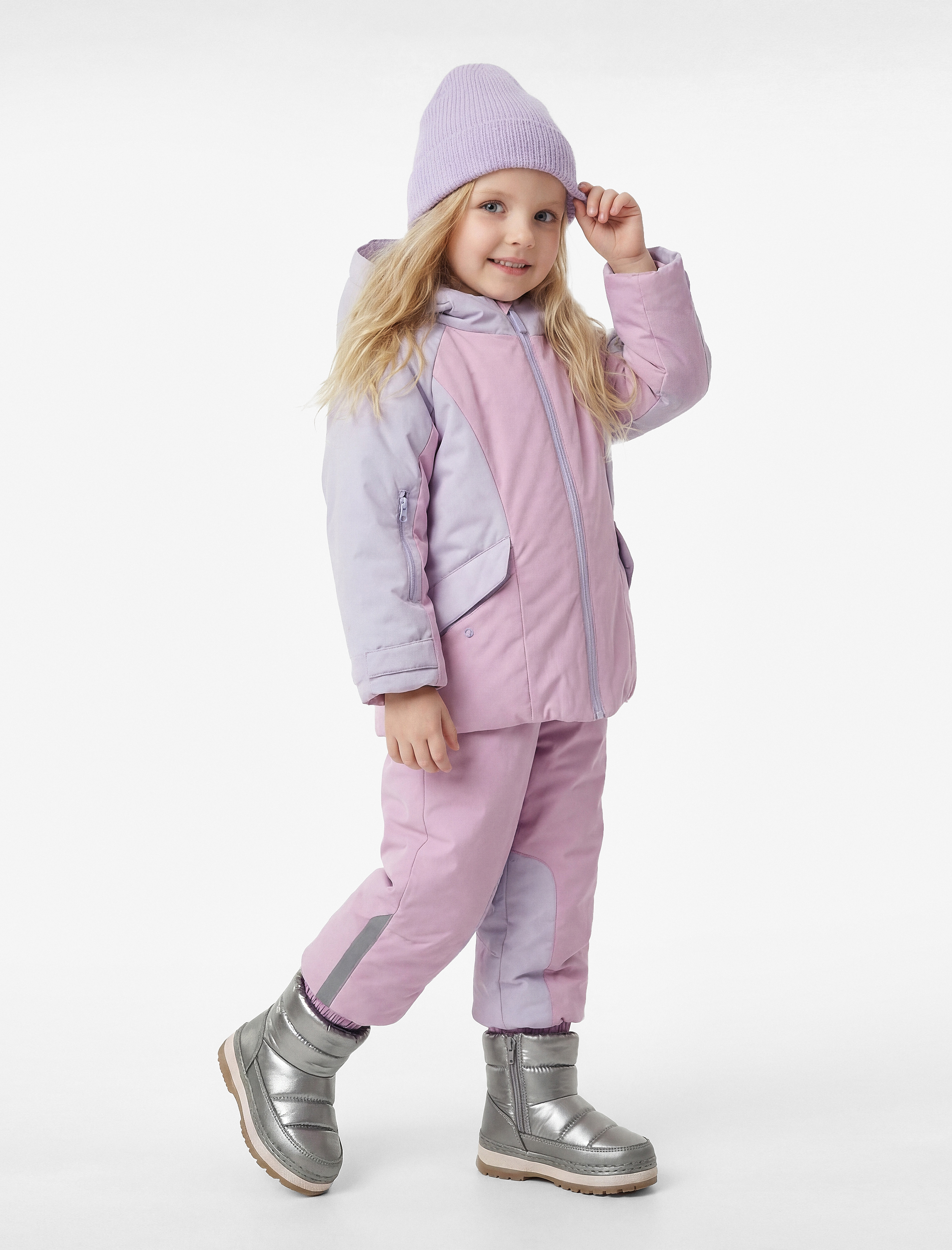  Kız Bebek Uzun Kollu Kapaklı Cep Detaylı Renk Bloklu Fermuarlı Kapşonlu Oversize Kayak Montu