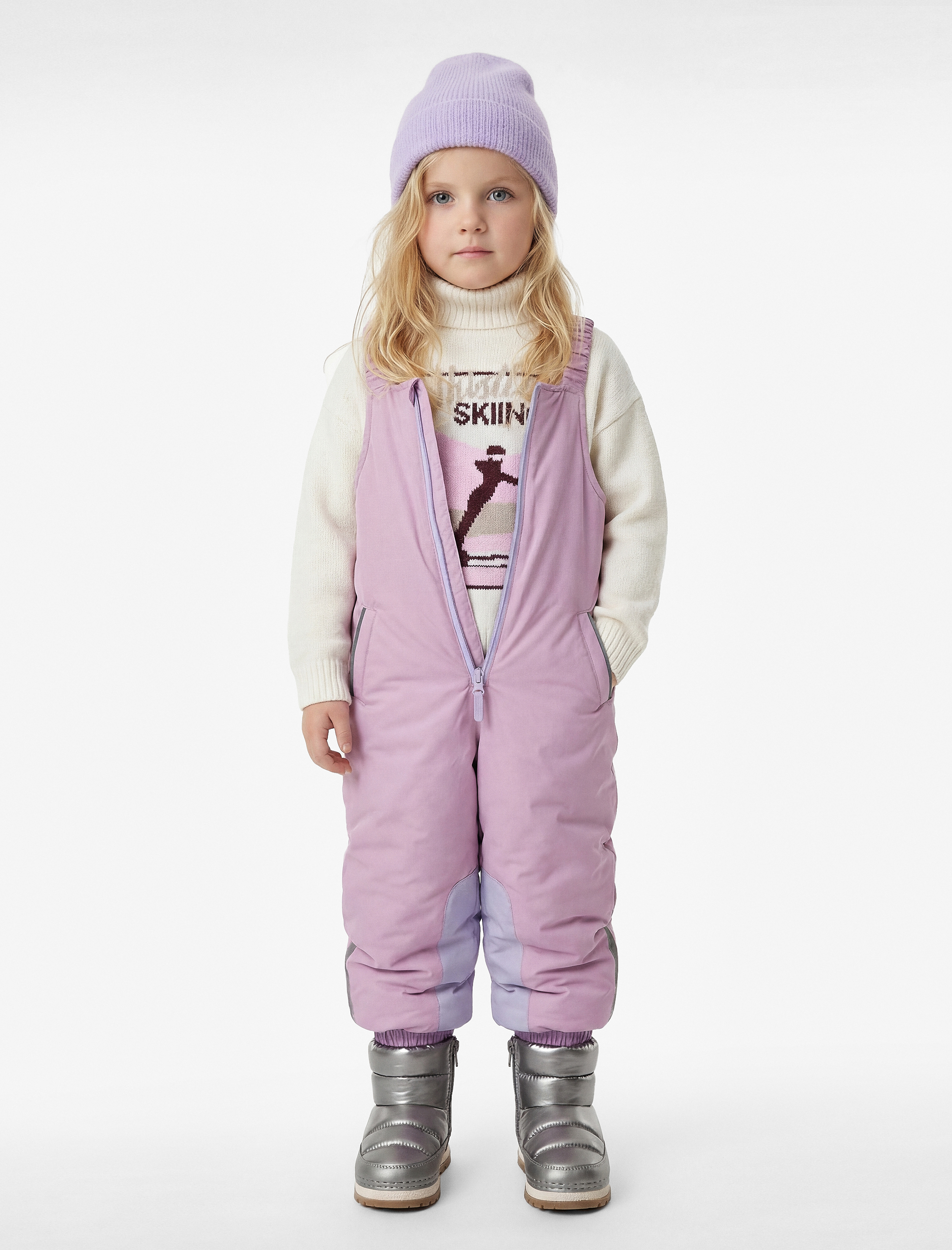  Kız Bebek Kare Yaka Cep Detaylı Fermuarlı Oversize Kar Tulumu