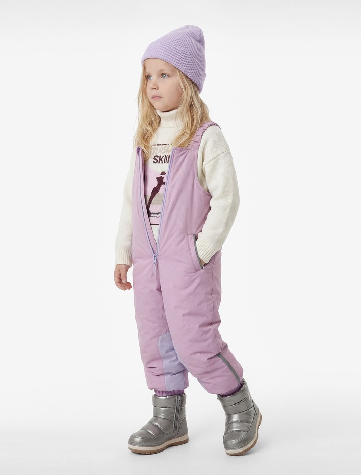 Kız Bebek Kare Yaka Cep Detaylı Fermuarlı Oversize Kar Tulumu