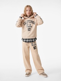 Şardonlu Pullu Payetli Pamuklu Beli Lastikli Geniş Paça Eşofman Altı