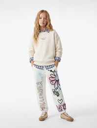 Şardonlu Beli Lastikli Baskılı Jogger Eşofman Altı