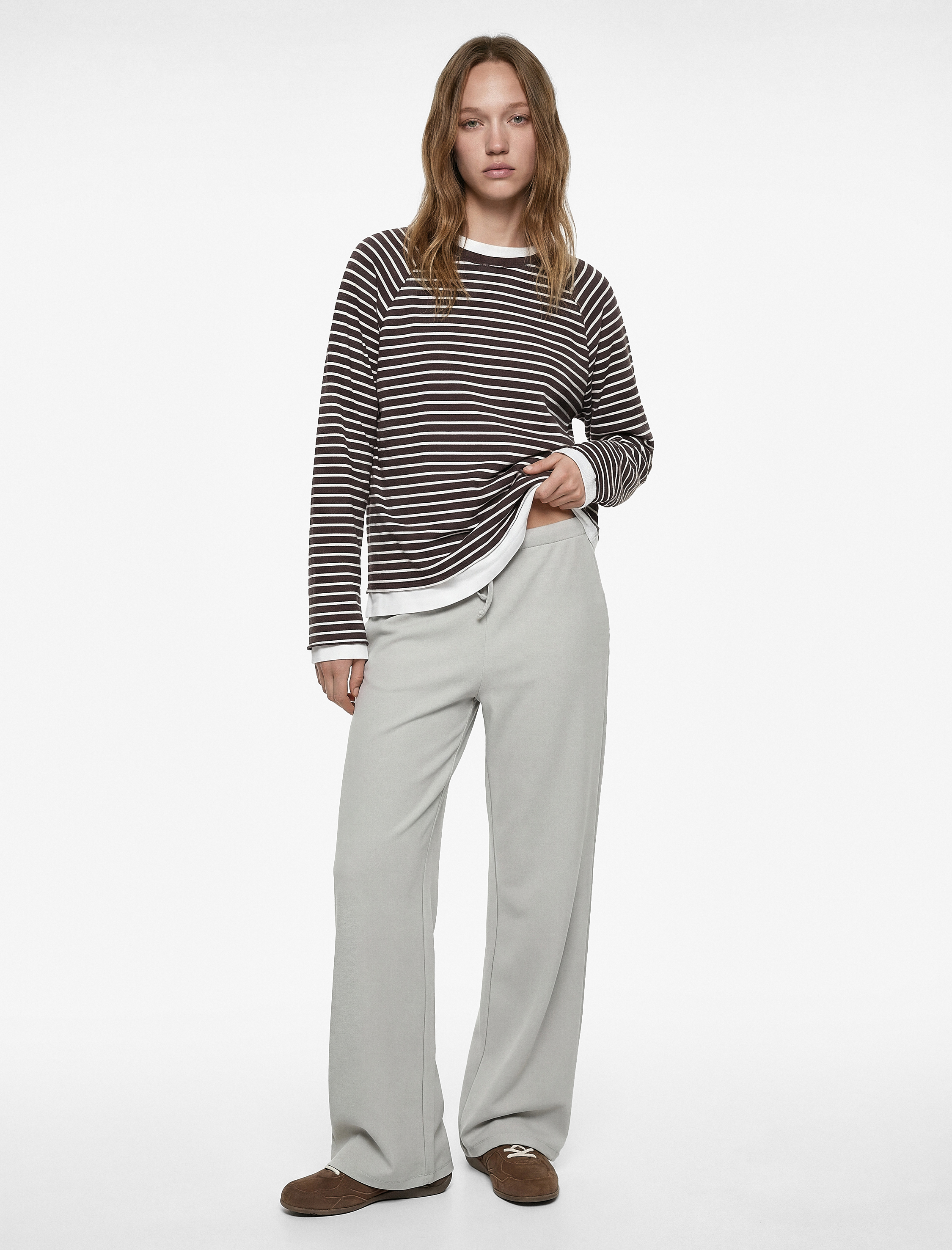   Yüksek Bel Bağcıklı Geniş Paça Pantolon