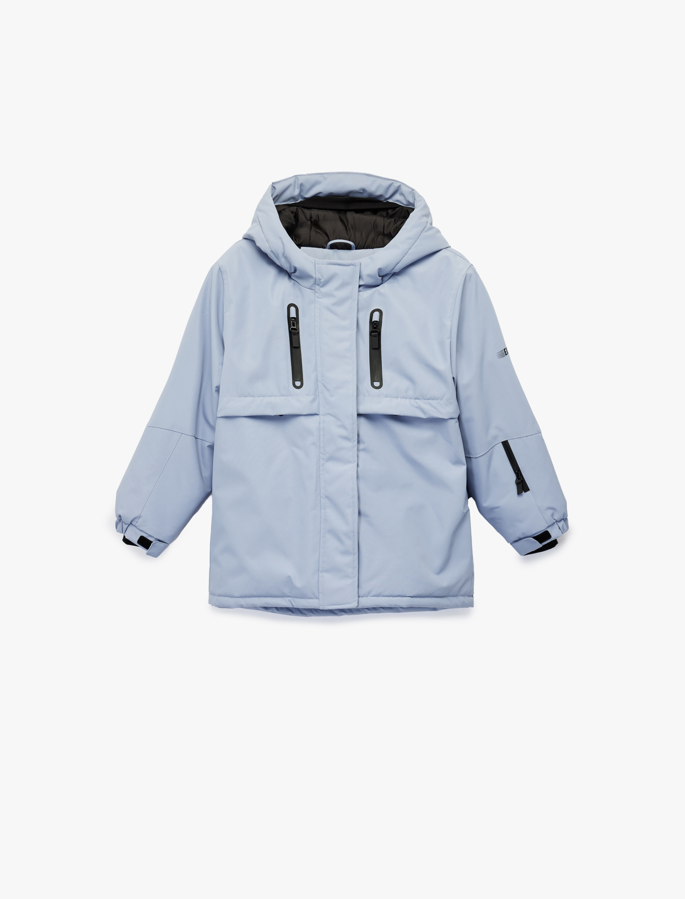  Kız Çocuk Kapşonlu Uzun Kollu Fermuar Detaylı Oversize Mont