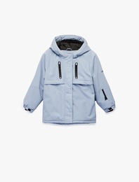 Kapşonlu Uzun Kollu Fermuar Detaylı Oversize Mont