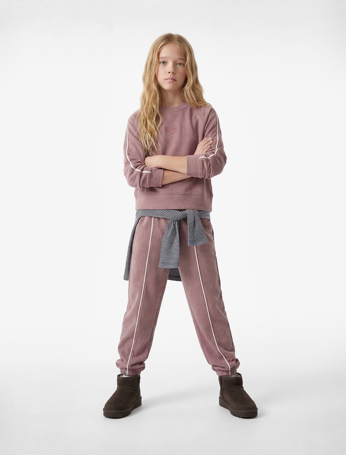 Kız Çocuk Nervür Detaylı Modal Karışımlı Basic Jogger Eşofman Altı