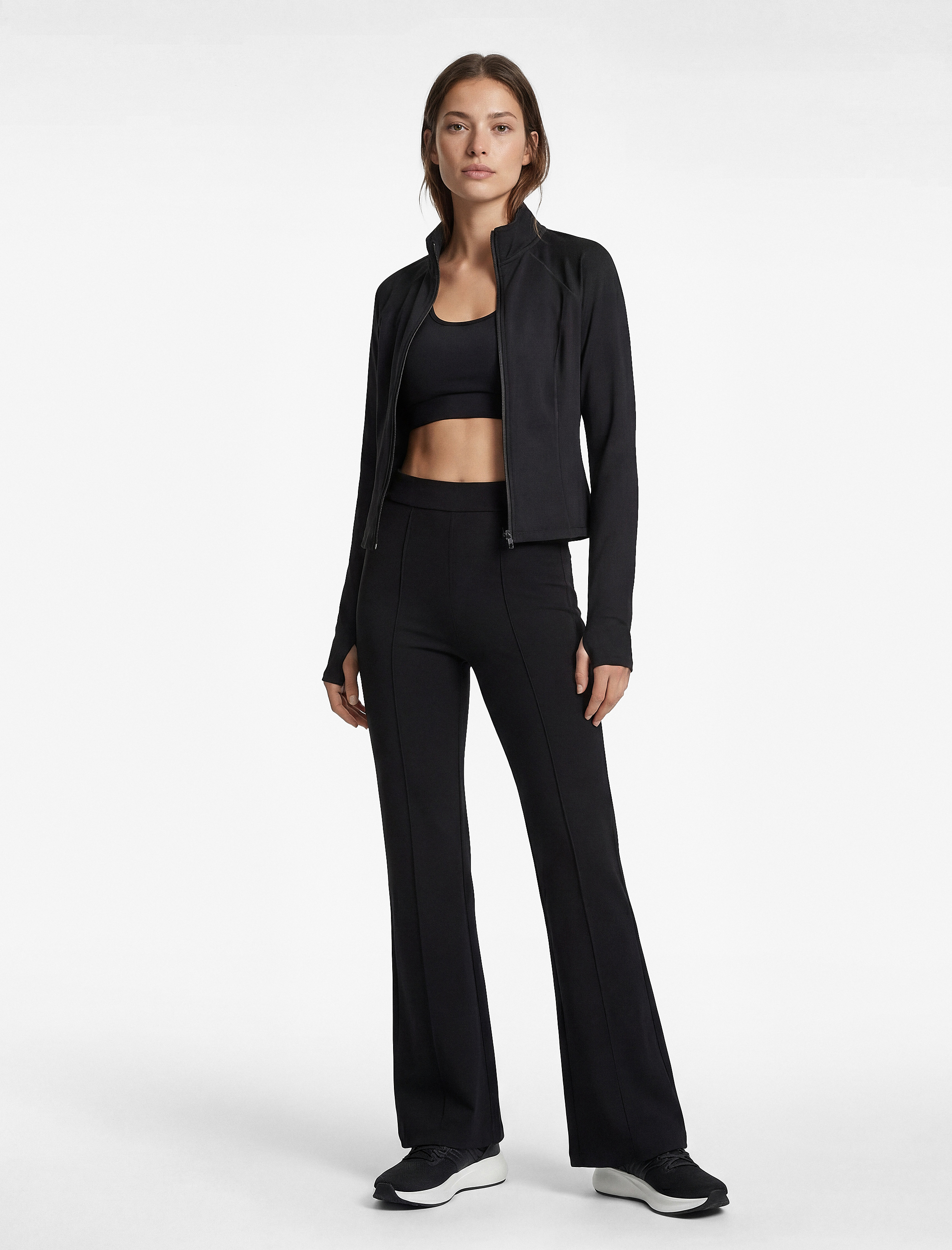   Rahat Kalıp Nervür Detaylı Yüksek Bel Spor İspanyol Paça Tayt