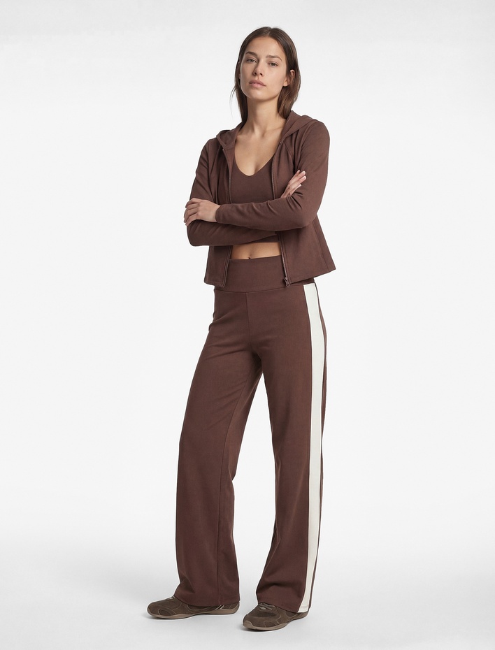  İspanyol Paça Şerit Detaylı İnterlok Kumaş Spor Tayt