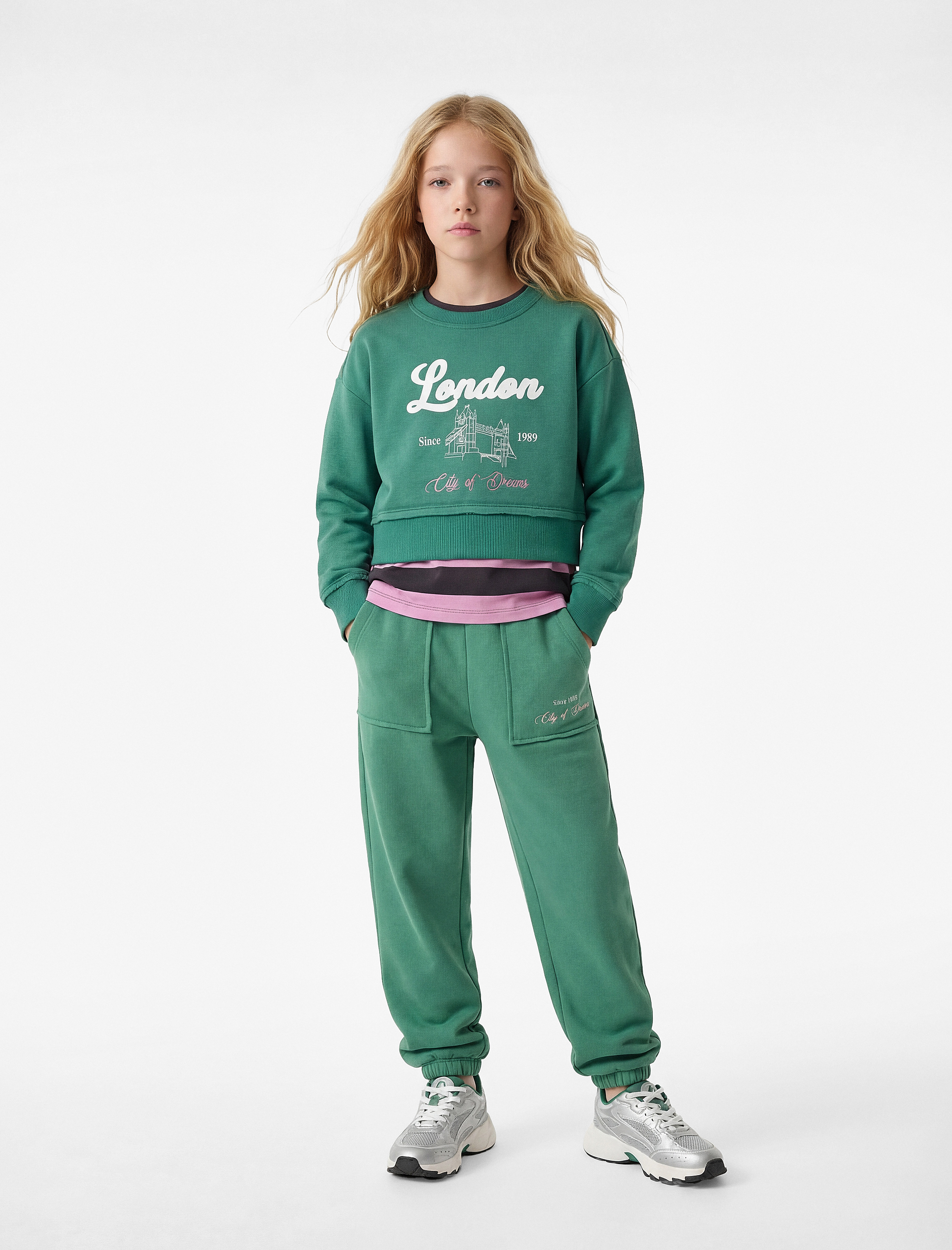  Kız Çocuk Şardonlu Uzun Kollu Bisiklet Yaka Baskılı Sweatshirt