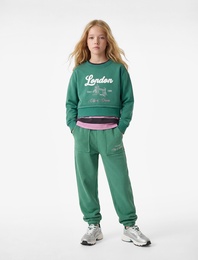 Şardonlu Uzun Kollu Bisiklet Yaka Baskılı Sweatshirt