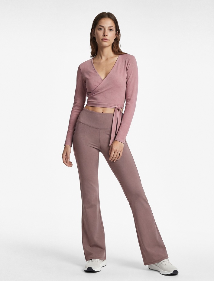  Yüksek Bel Dikiş Detaylı İspanyol Paça Spor Tayt