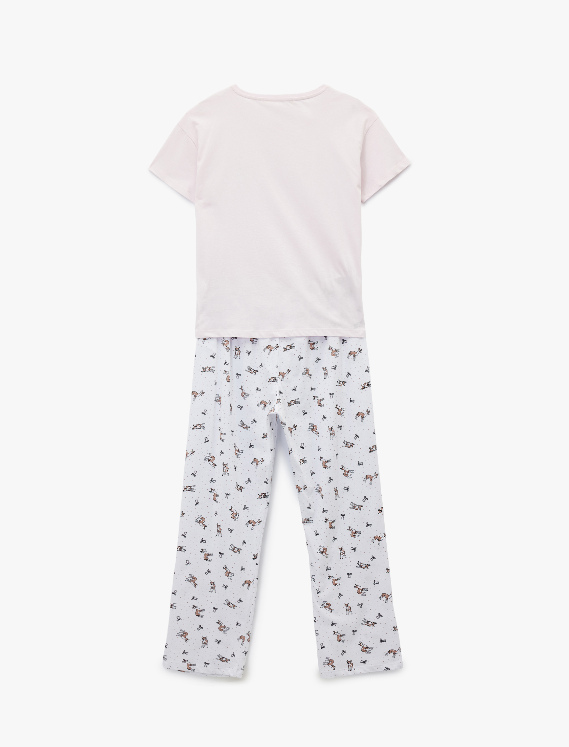   Bisiklet Yaka Kısa Kollu Baskılı Pamuklu Pijama Takımı