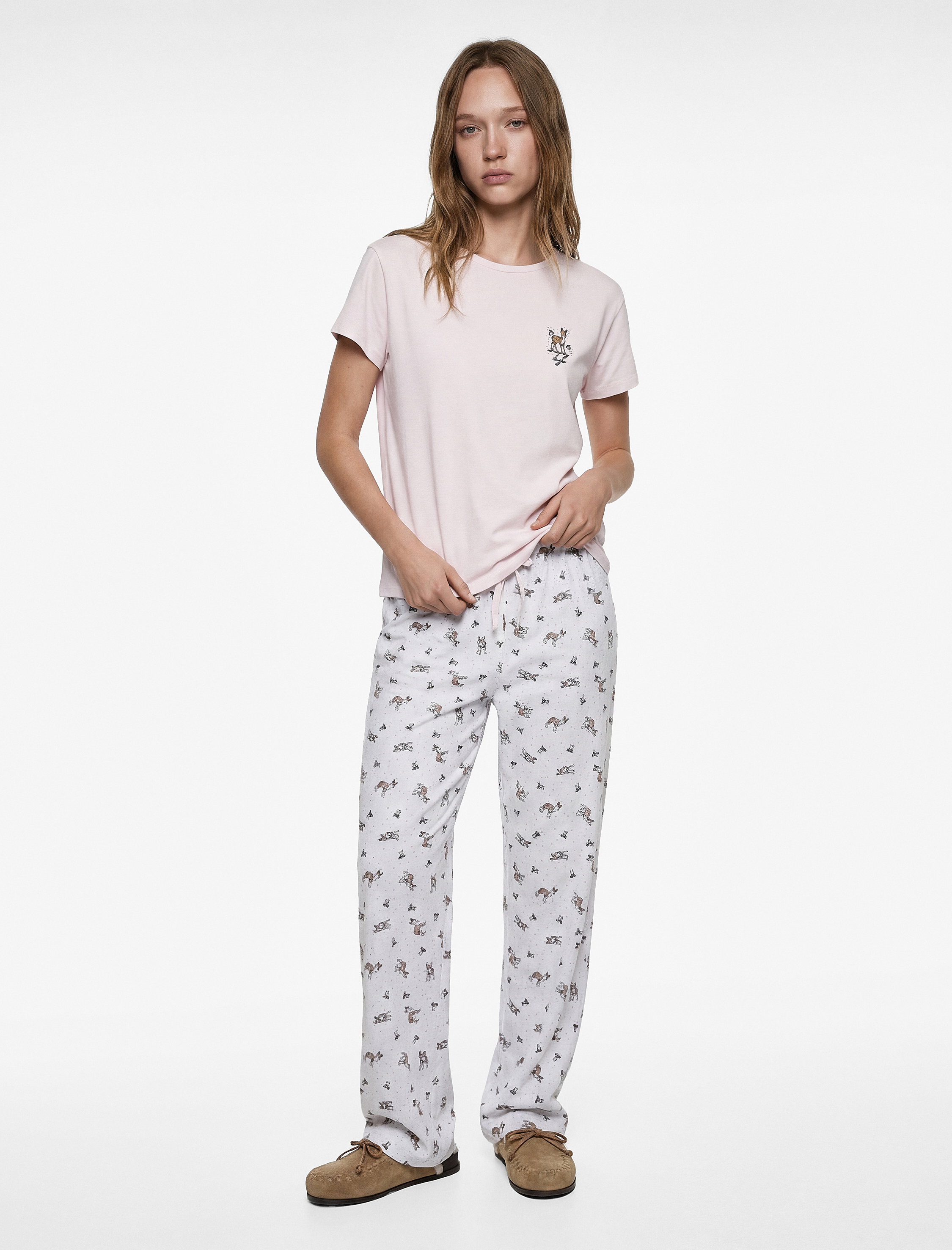   Bisiklet Yaka Kısa Kollu Baskılı Pamuklu Pijama Takımı