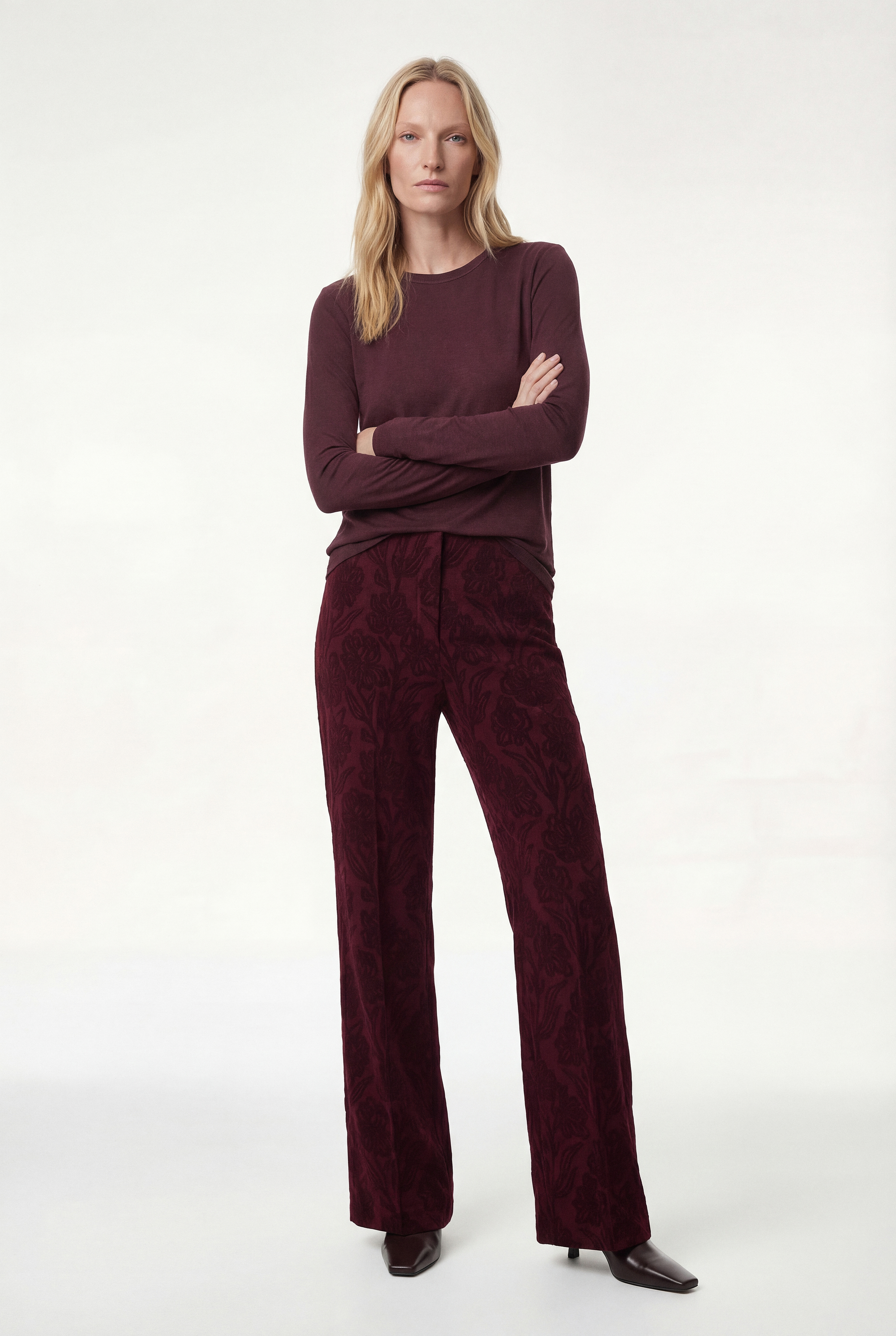   Floral Desenli Düz Uzun Geniş Paça Palazzo Pantolon