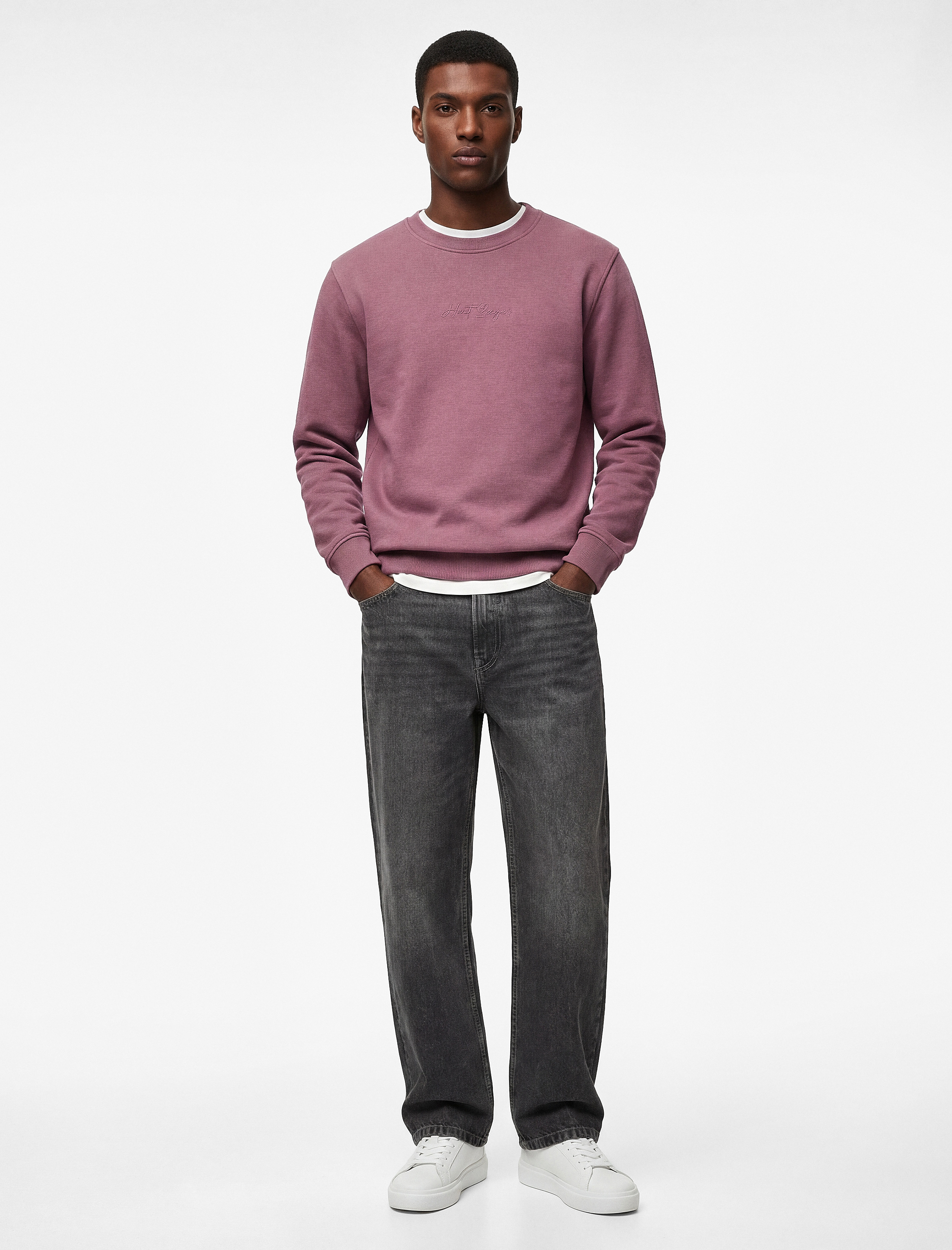   Regular Fit Pamuk Viskon Karışımlı Şardonlu Bisiklet Yaka Baskılı Sweatshirt