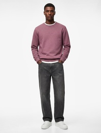 Regular Fit Pamuk Viskon Karışımlı Şardonlu Bisiklet Yaka Baskılı Sweatshirt