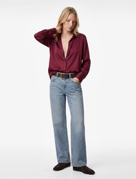 Regular Fit Uzun Kollu Düğmeli Saten Gömlek